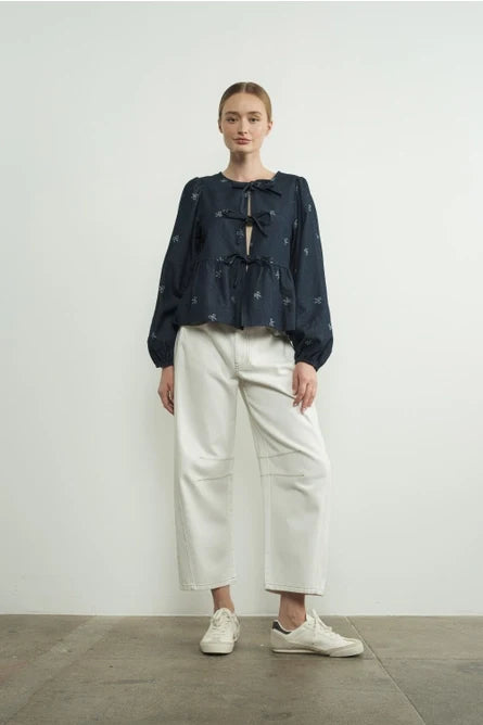 Bow Front Tie Blouse - Greige Goods