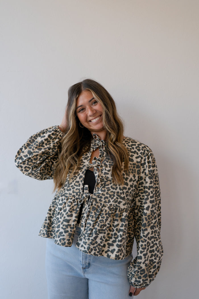 Bow Front Tie Blouse - Greige Goods