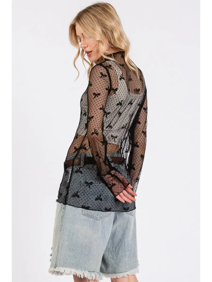 Bow Print Lace Top - Greige Goods
