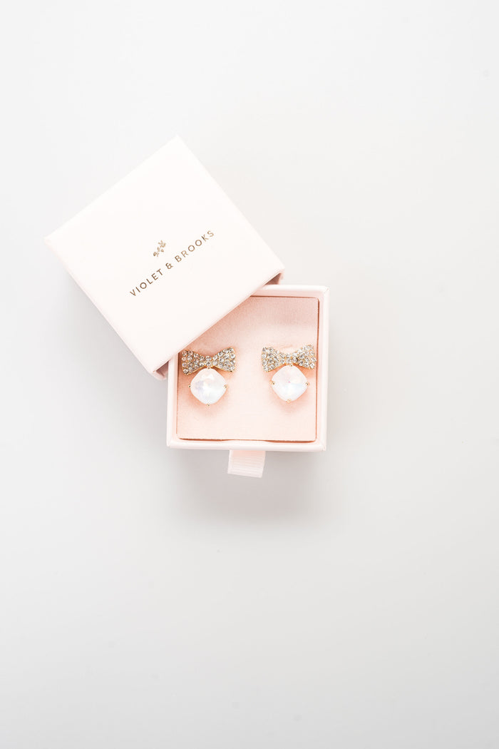 Bow Tie Crystal Post Earring - Greige Goods