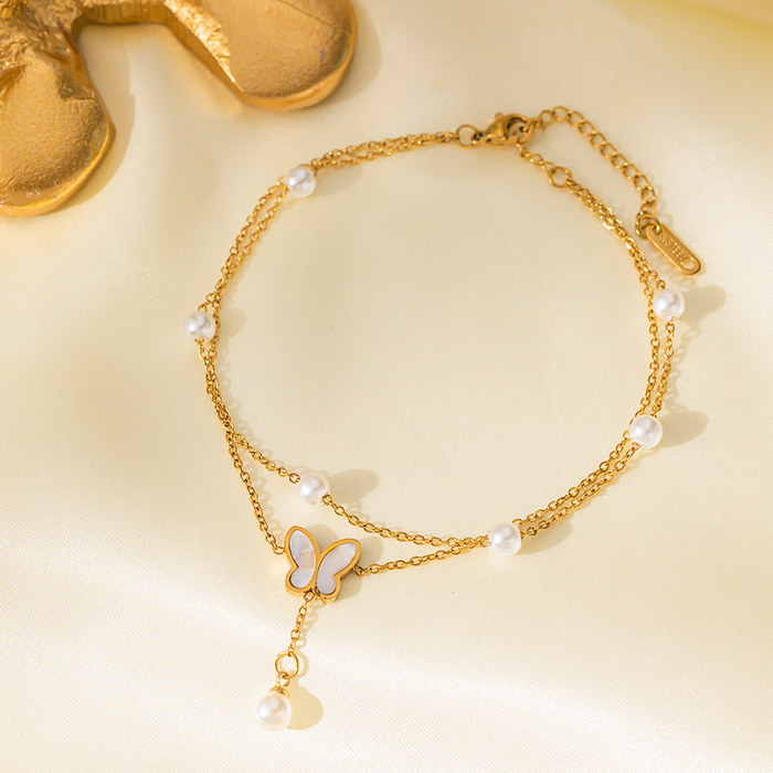 Brazalete Mariposa Blanca & Cuentas Blancas