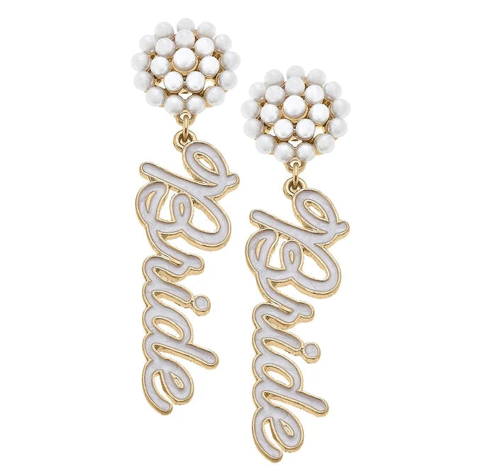 Bride Enamel Pearl Cluster Earrings - Greige Goods