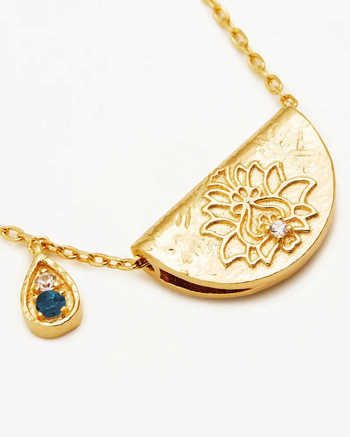 By Charlotte Lotus Birthstone Necklace December - Blue Topaz