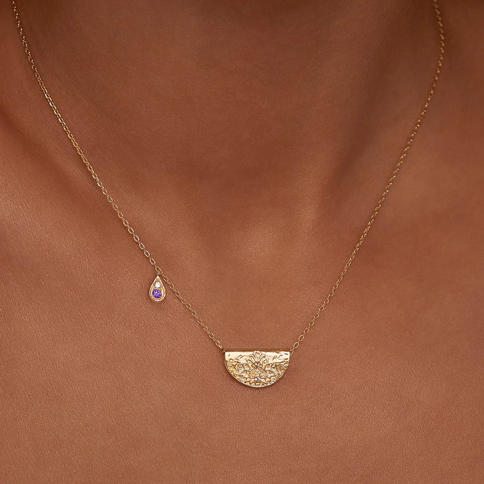 By Charlotte Lotus Birthstone Necklace February Amethyst