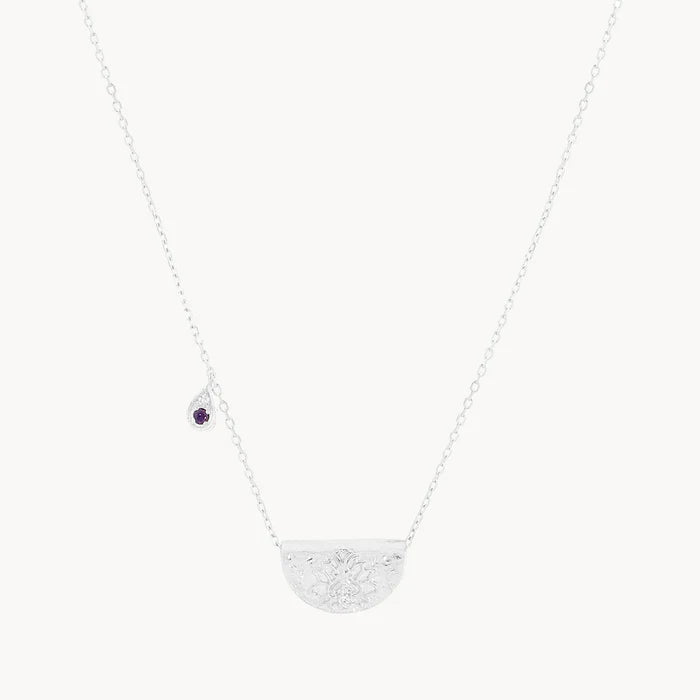 By Charlotte Lotus Birthstone Necklace February Amethyst