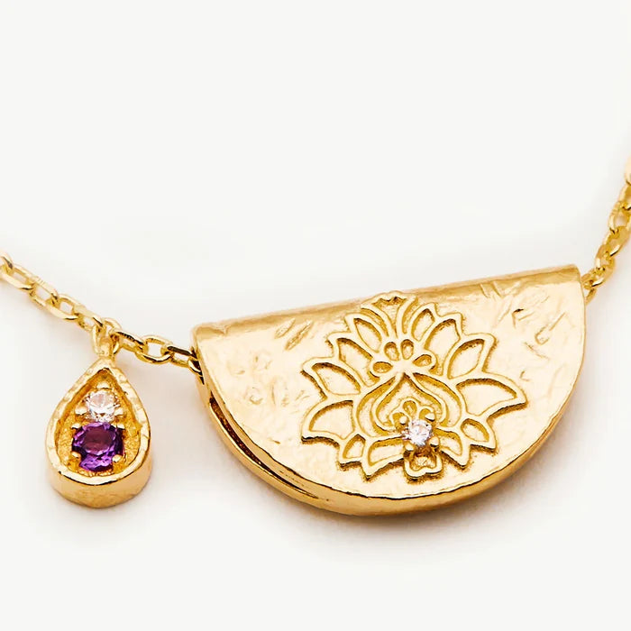By Charlotte Lotus Birthstone Necklace February Amethyst