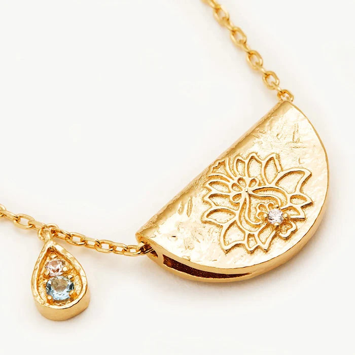 By Charlotte Lotus Birthstone Necklace March Aquamarine