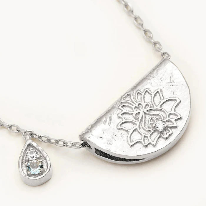 By Charlotte Lotus Birthstone Necklace March Aquamarine
