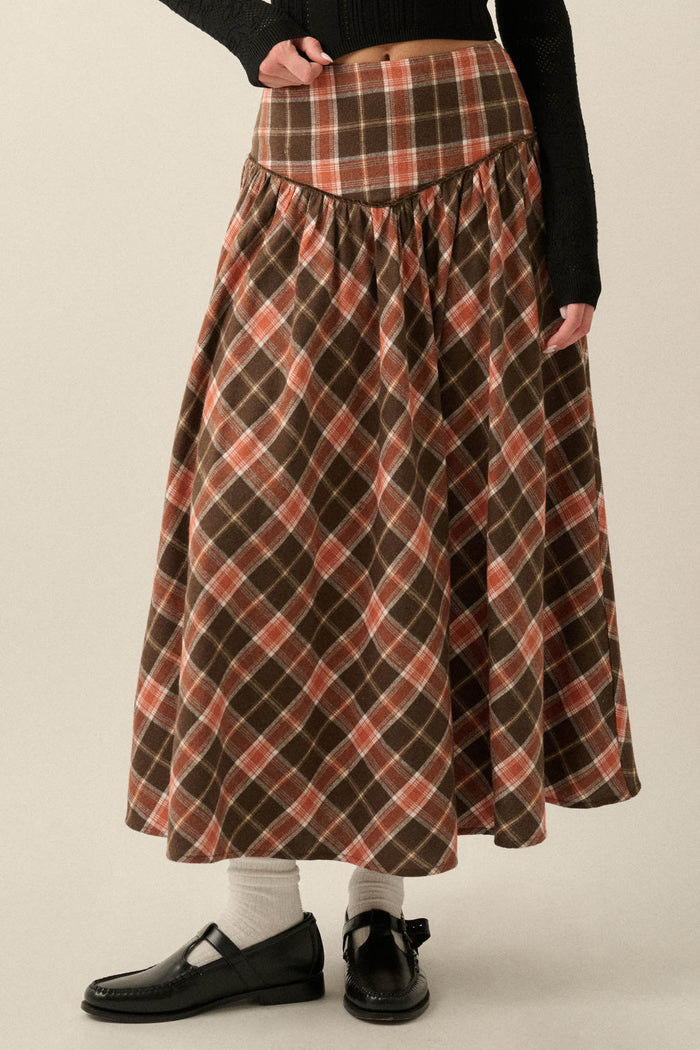 Cabin Couture Plaid Drop-Waist A-Line Maxi Skirt - ShopPromesa