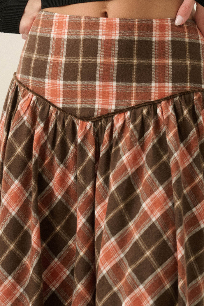 Cabin Couture Plaid Drop-Waist A-Line Maxi Skirt - ShopPromesa