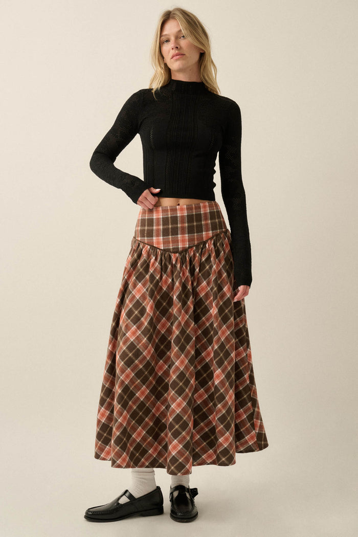 Cabin Couture Plaid Drop-Waist A-Line Maxi Skirt - ShopPromesa