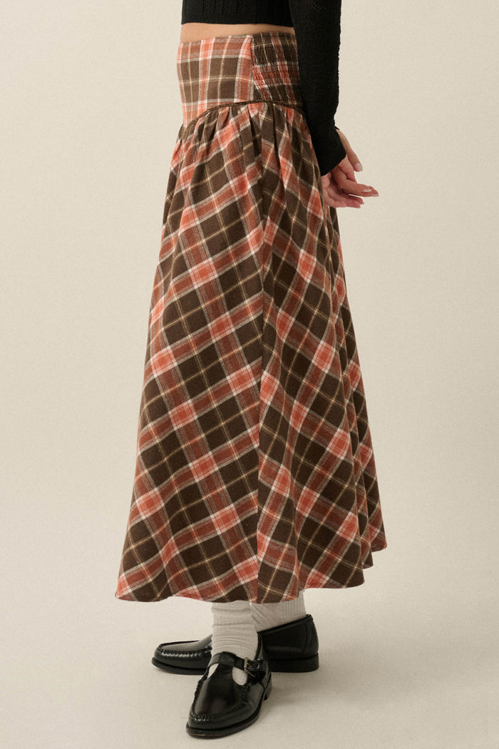 Cabin Couture Plaid Drop-Waist A-Line Maxi Skirt - ShopPromesa