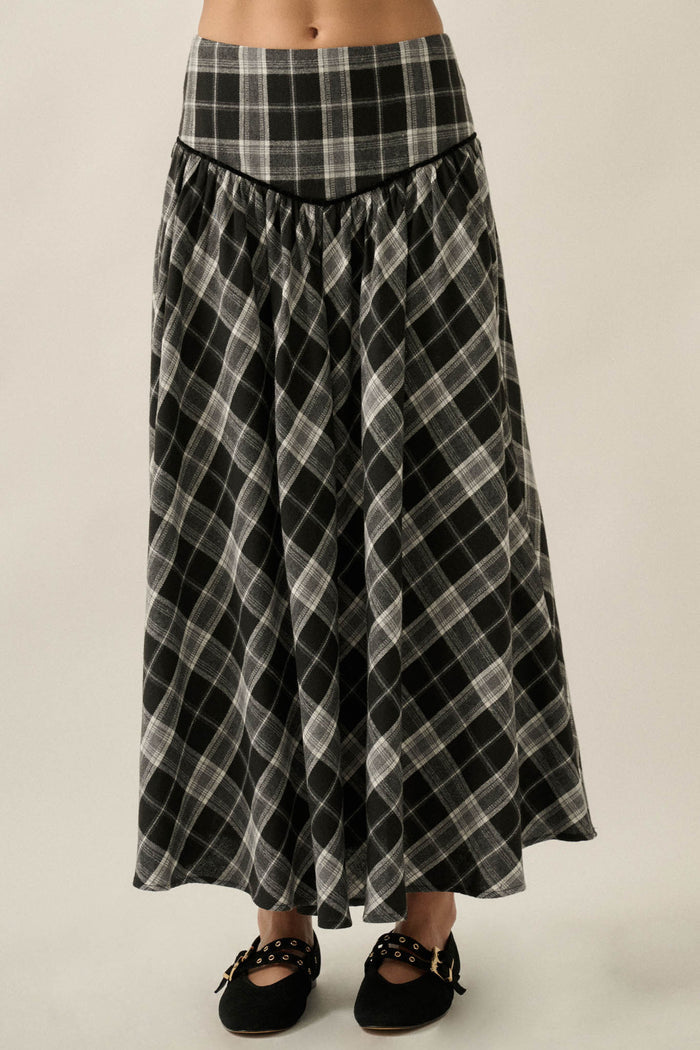 Cabin Couture Plaid Drop-Waist A-Line Maxi Skirt - ShopPromesa