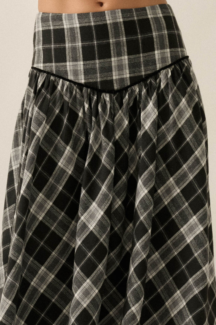 Cabin Couture Plaid Drop-Waist A-Line Maxi Skirt - ShopPromesa