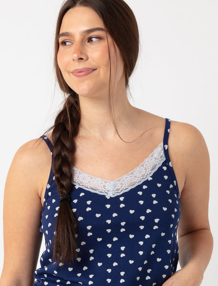 Camisole de pyjama col en V dentelle imprimé cœur