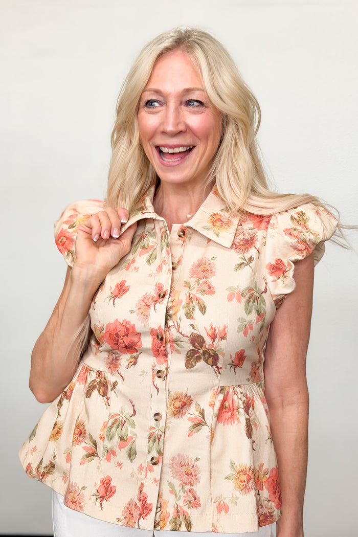 Casual Blooms Denim Top