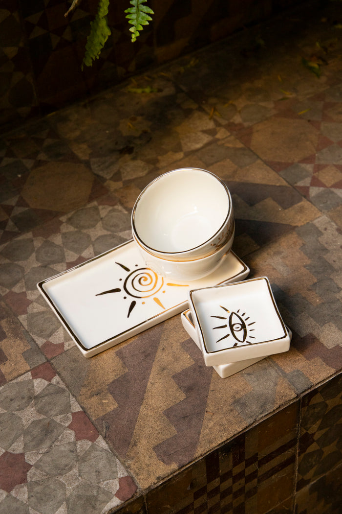 Ceramic Rectangle Plate – Sun Motif