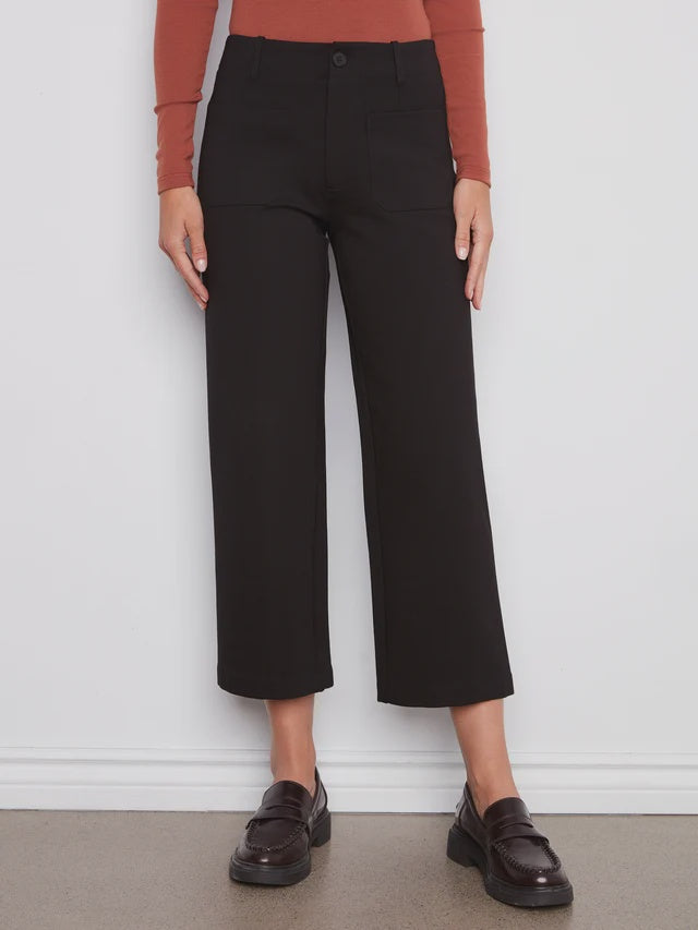 Charlie B Patch Pocket Wide Leg Ponte Pants in Black