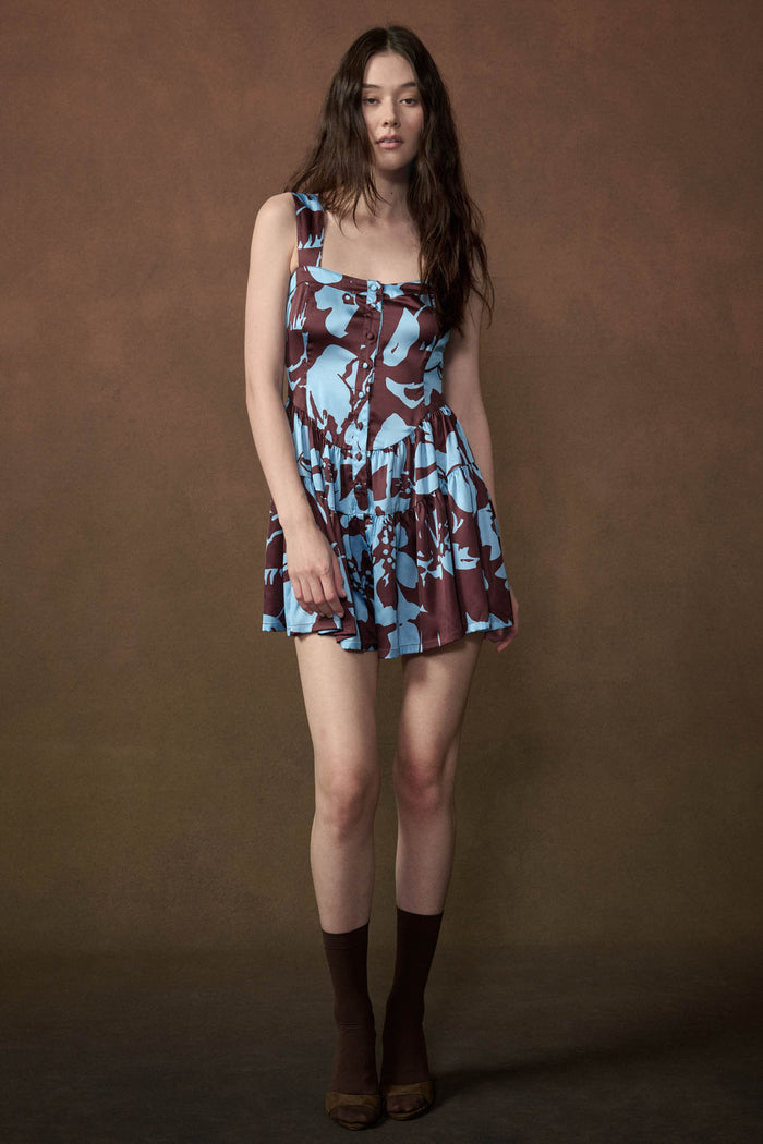 Charmed Life Floral Satin Tiered Sweetheart Romper - ShopPromesa