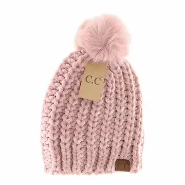 Chenille Pom Beanie - Greige Goods