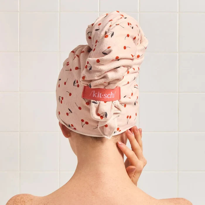 Cherry Print Hair Towel - Greige Goods