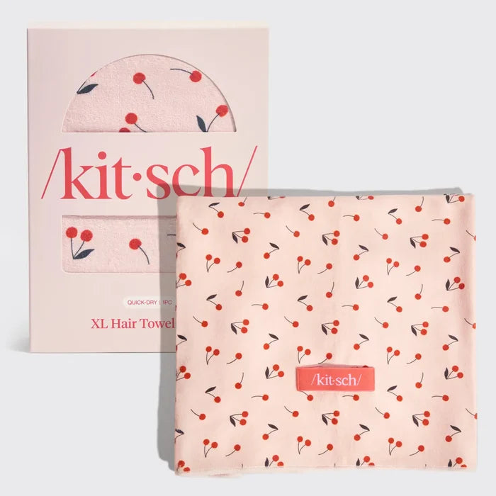 Cherry Print Hair Towel - Greige Goods