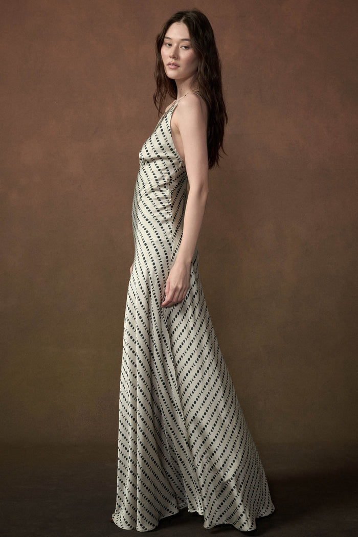 Clair de Lune Moon-Print Satin Maxi Slip Dress - ShopPromesa