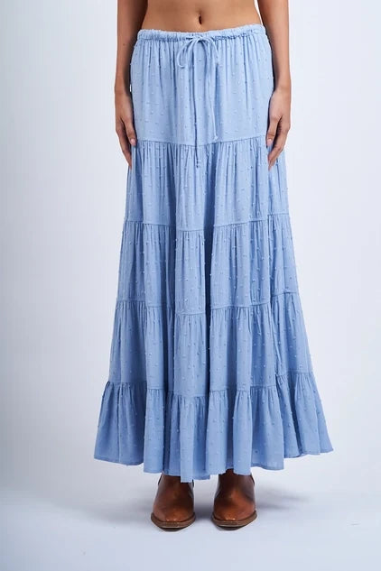 Clip Dot Tiered Flare Midi Skirt - Greige Goods