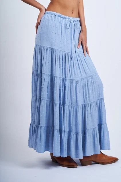 Clip Dot Tiered Flare Midi Skirt - Greige Goods