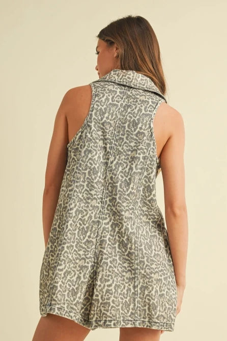 Collared Leopard Romper - Greige Goods
