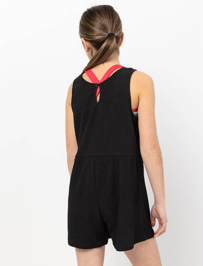 Combishort à boutons en tissu froissé