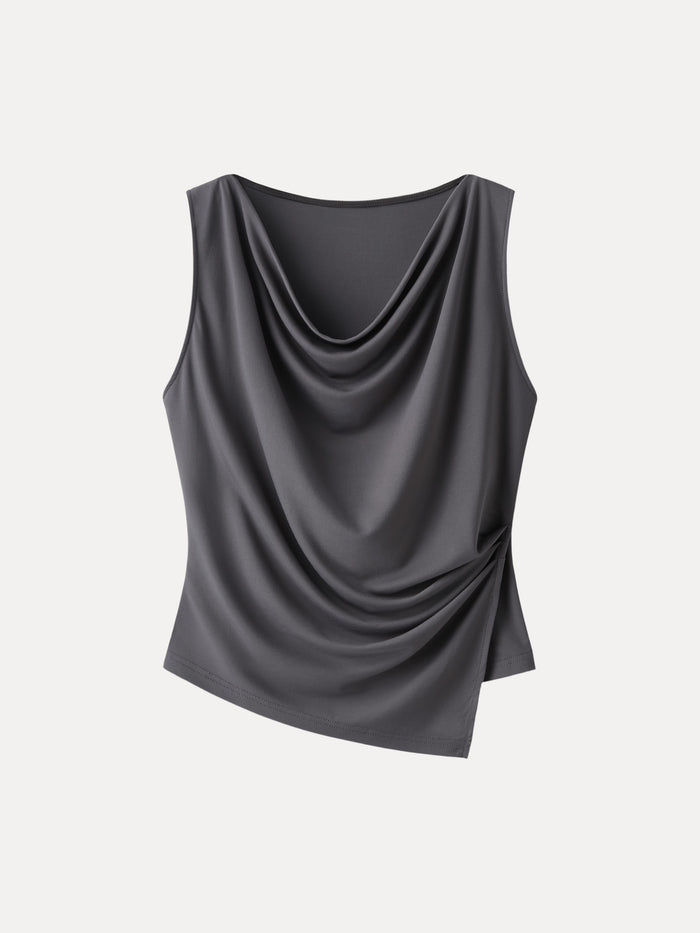 OGLmove Cowl Neck Asymmetrical Tucked Sleeveless Top
