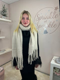 Cream Glitter Super Soft Tassel Scarf