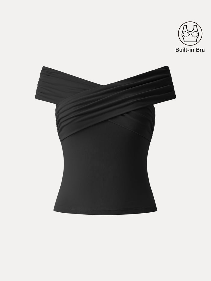 OGLmove Criss Cross Off Shoulder New Airy Bra Top Black XS