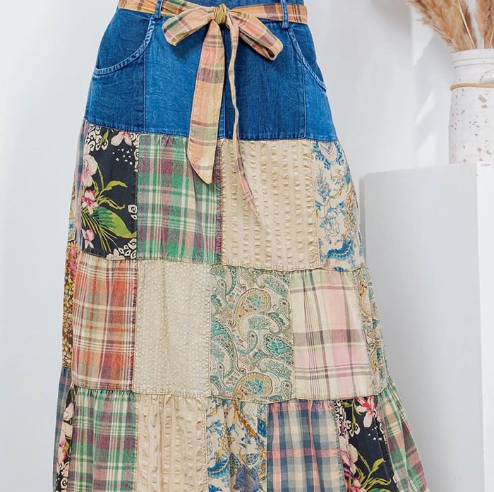 Curvy Canyon Denim Patchwork Skirt