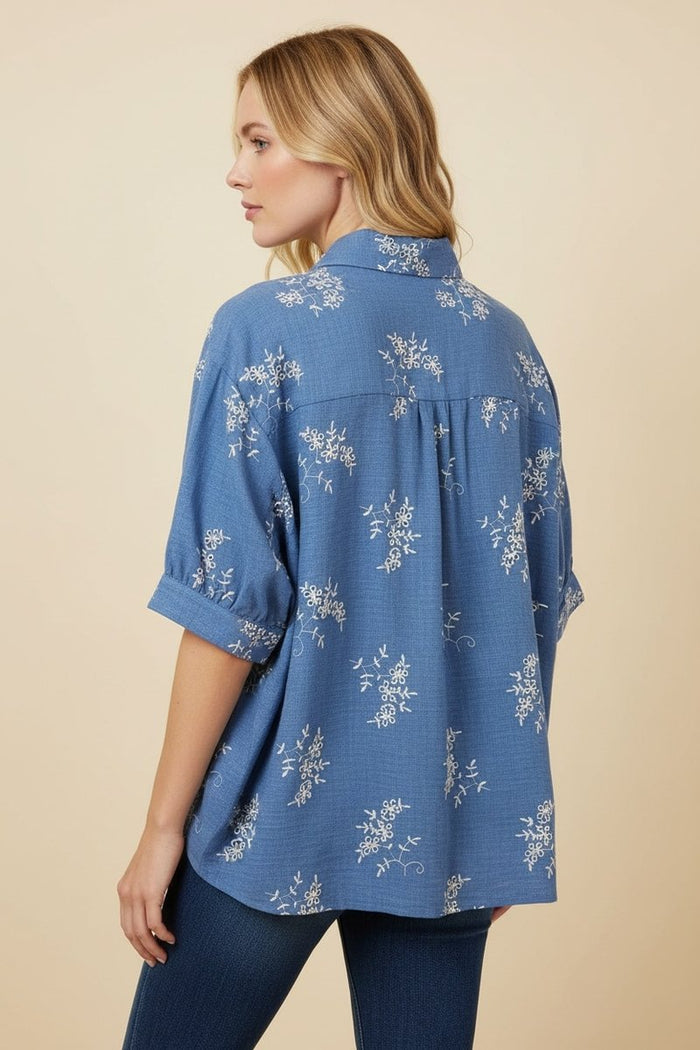Curvy Chambray Embroidered Top