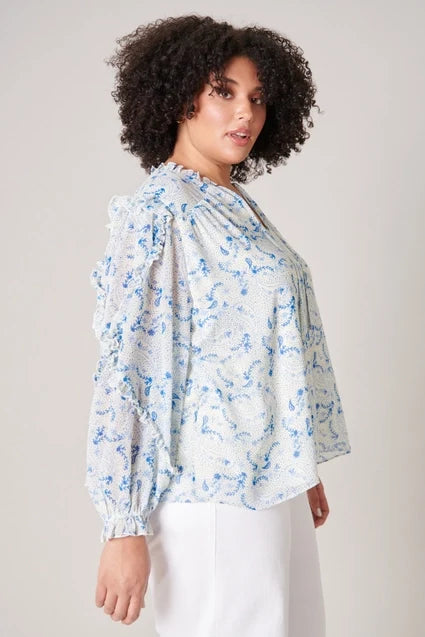 Curvy Girl Corinna Paisley Raj Balloon Sleeve - Greige Goods
