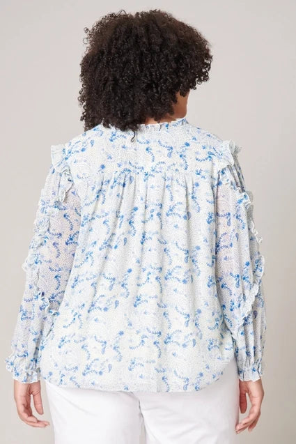 Curvy Girl Corinna Paisley Raj Balloon Sleeve - Greige Goods