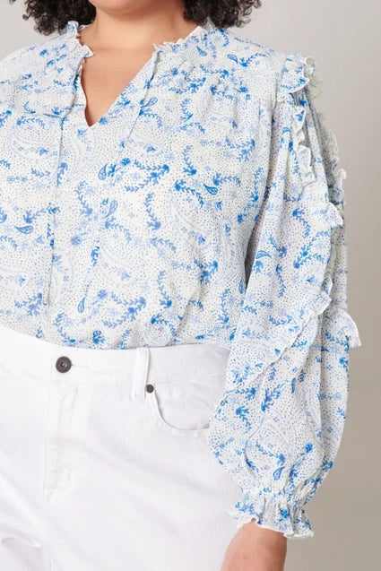 Curvy Girl Corinna Paisley Raj Balloon Sleeve - Greige Goods