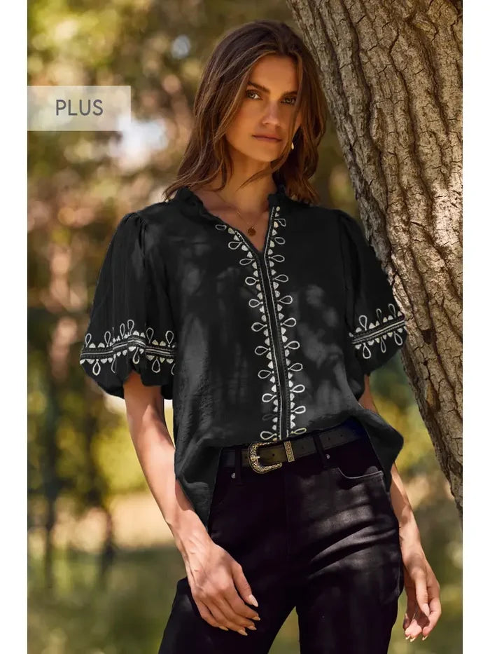 Curvy Girl Embroidered Blouse - Greige Goods