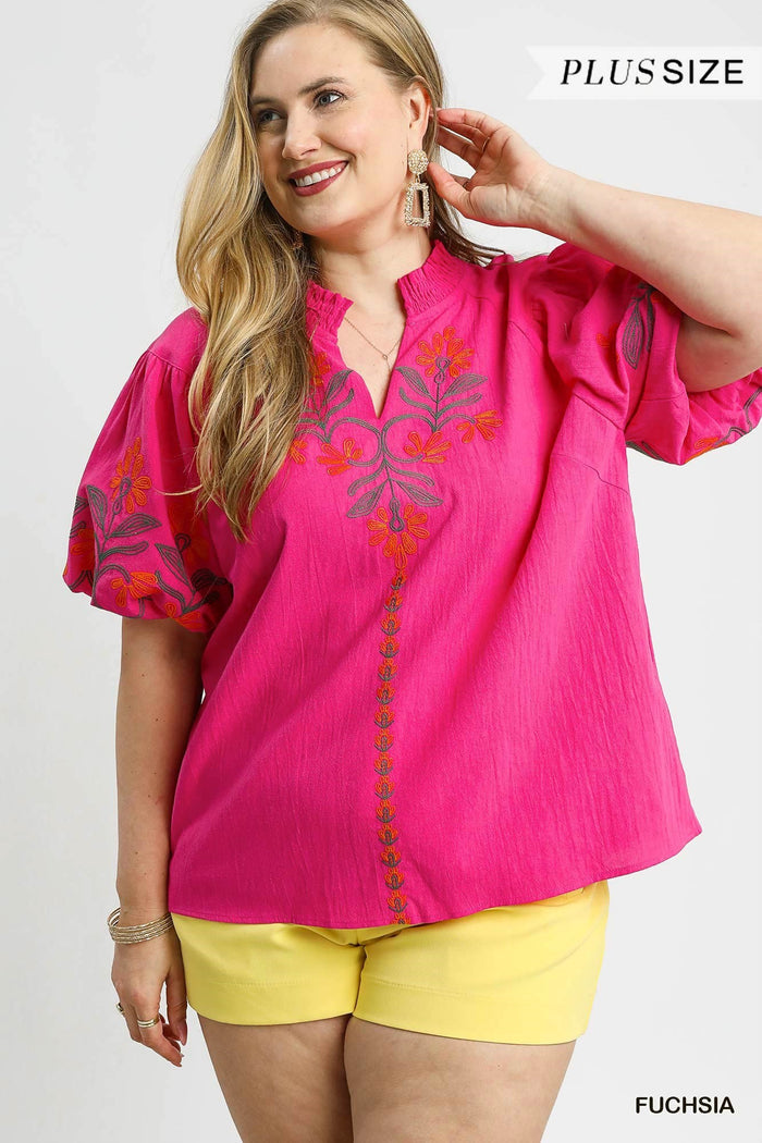 Curvy Girl Floral Embroidered Top - Greige Goods