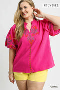 Curvy Girl Floral Embroidered Top - Greige Goods