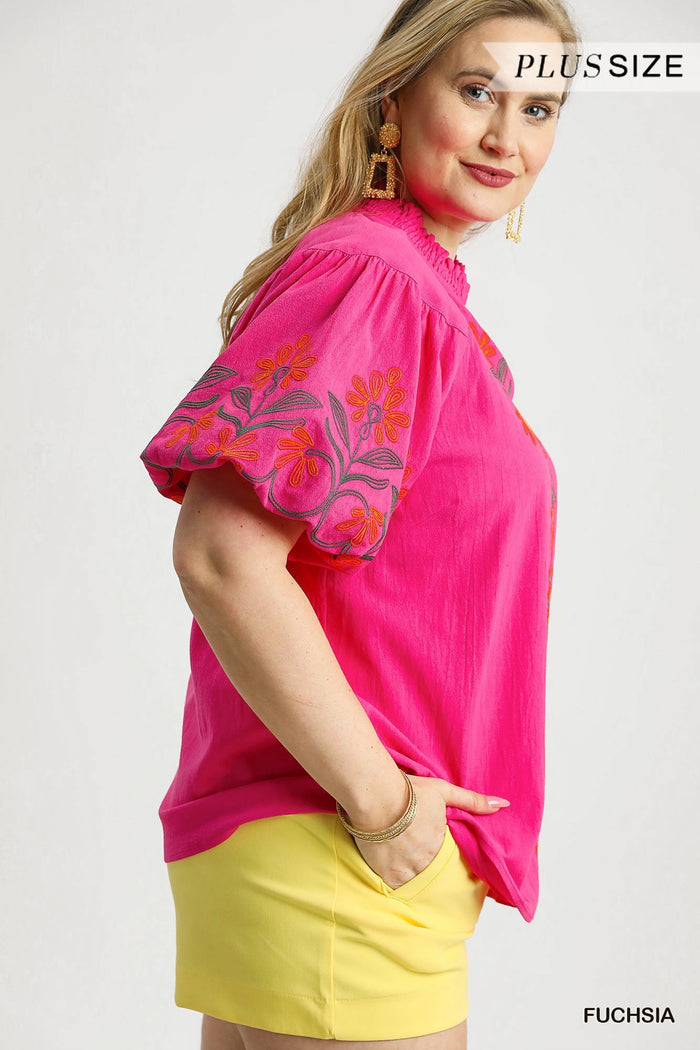 Curvy Girl Floral Embroidered Top - Greige Goods