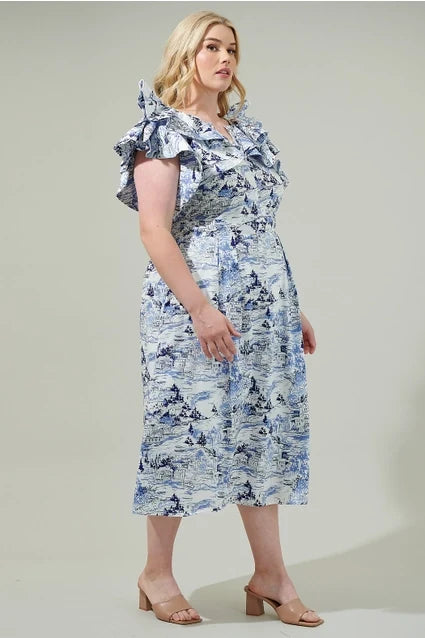 Curvy Girl Francine Toile Midi Dress - Greige Goods