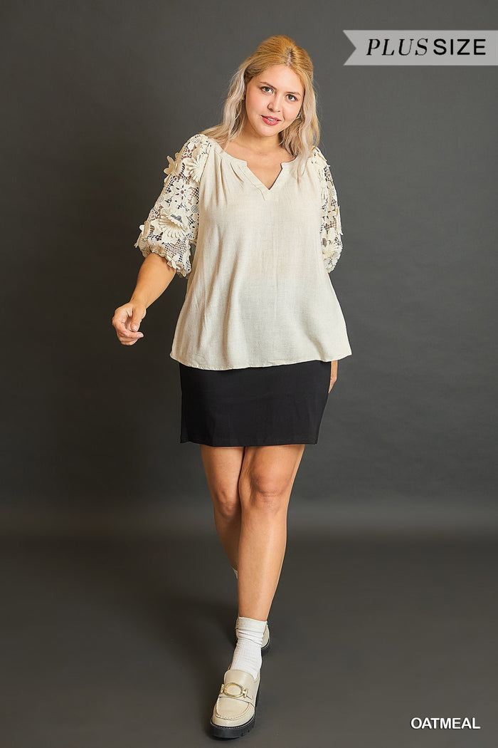 Curvy Girl Lace Sleeve Top - Greige Goods