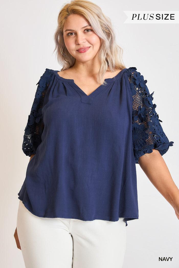 Curvy Girl Lace Sleeve Top - Greige Goods