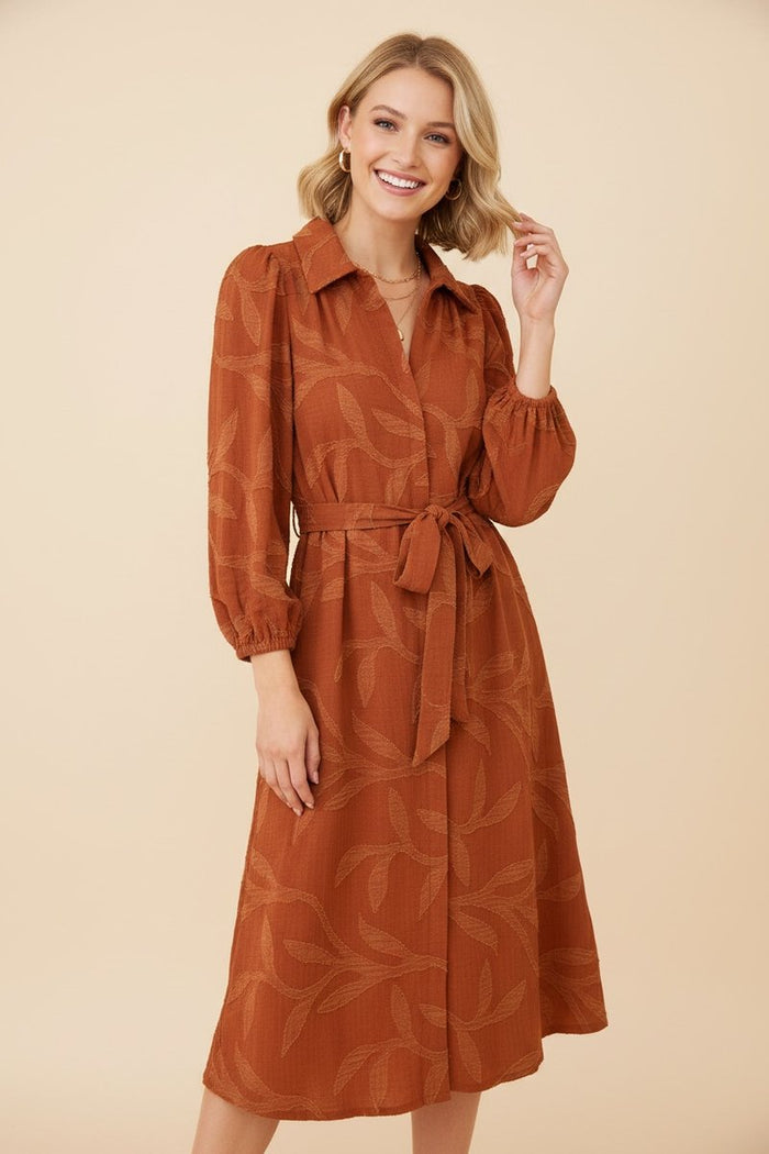Curvy Rosewood Belted Midi Dress