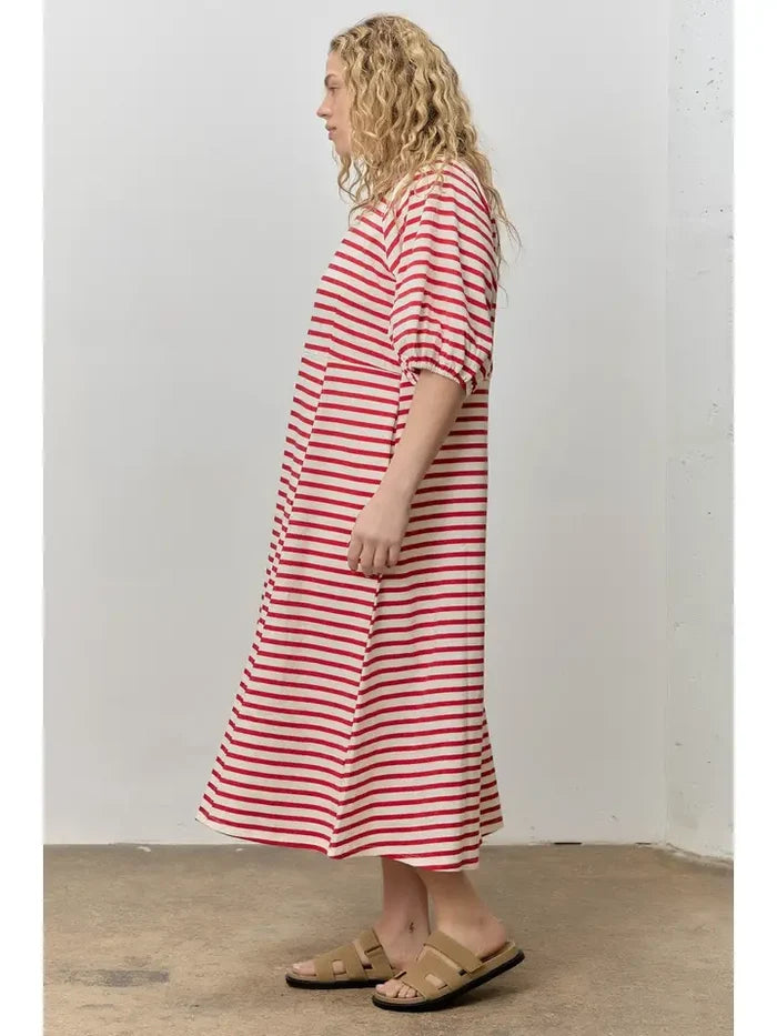 Curvy Striped Ribbed Midi Dress