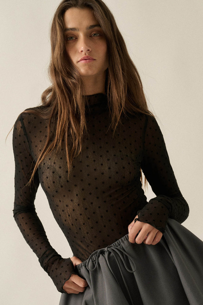 Dainty Daisies Sheer Floral Mesh Thumbhole Top - ShopPromesa