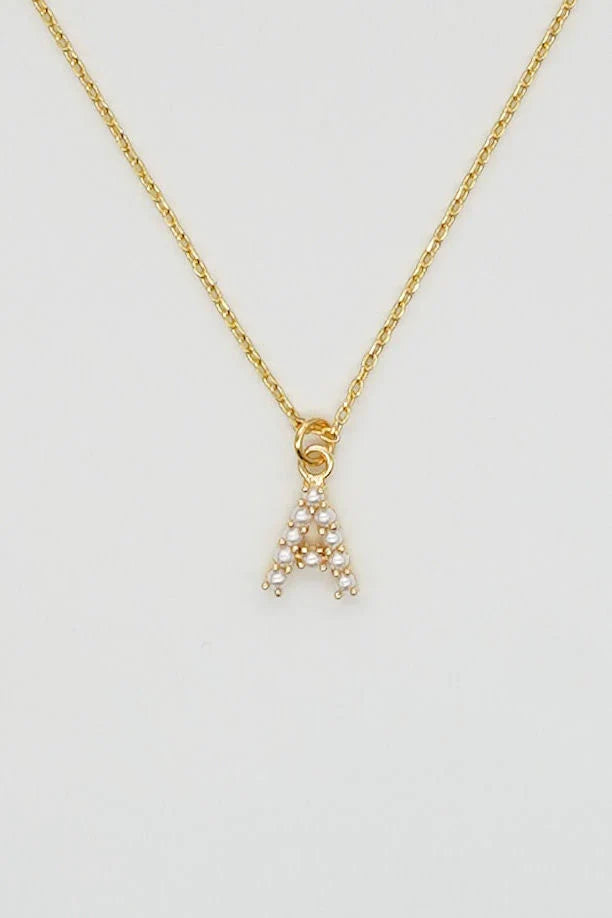 Dainty Love Pearl Initial Necklace - Greige Goods